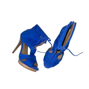 Carmen Steffen Neon Blue Cutout Lace-up Stiletto Heels Size 6 Women’s